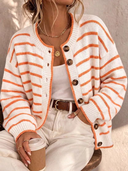 Striped Button-Down Knit Cardigan - Bitsy Gypsy Boutique