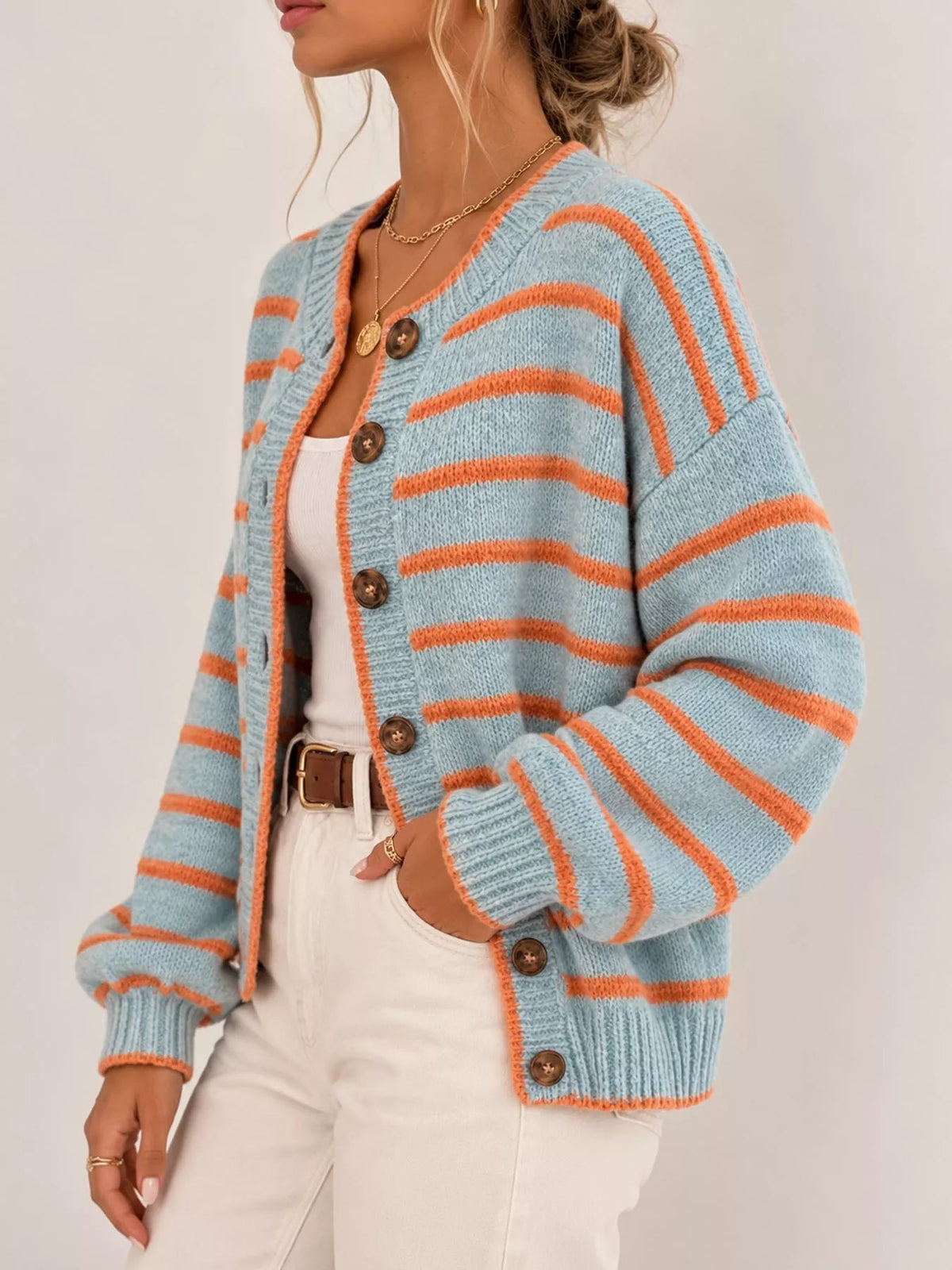 Striped Button-Down Knit Cardigan - Bitsy Gypsy Boutique