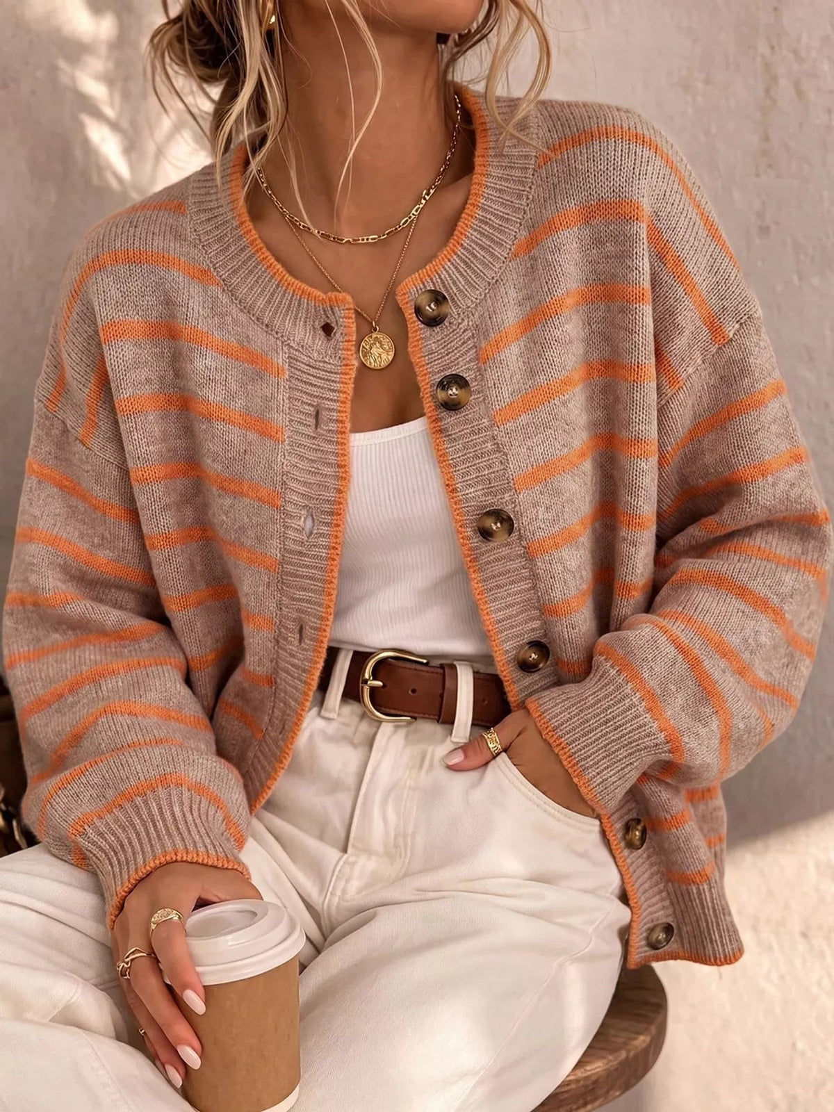 Striped Button-Down Knit Cardigan - Bitsy Gypsy Boutique