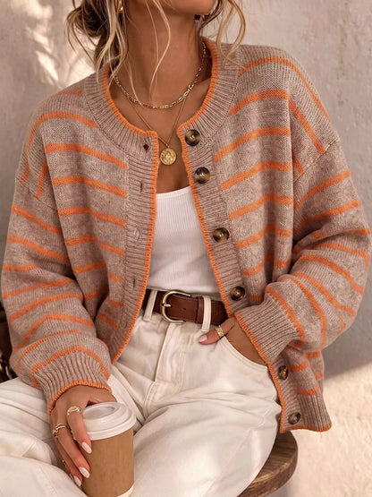 Striped Button-Down Knit Cardigan - Bitsy Gypsy Boutique