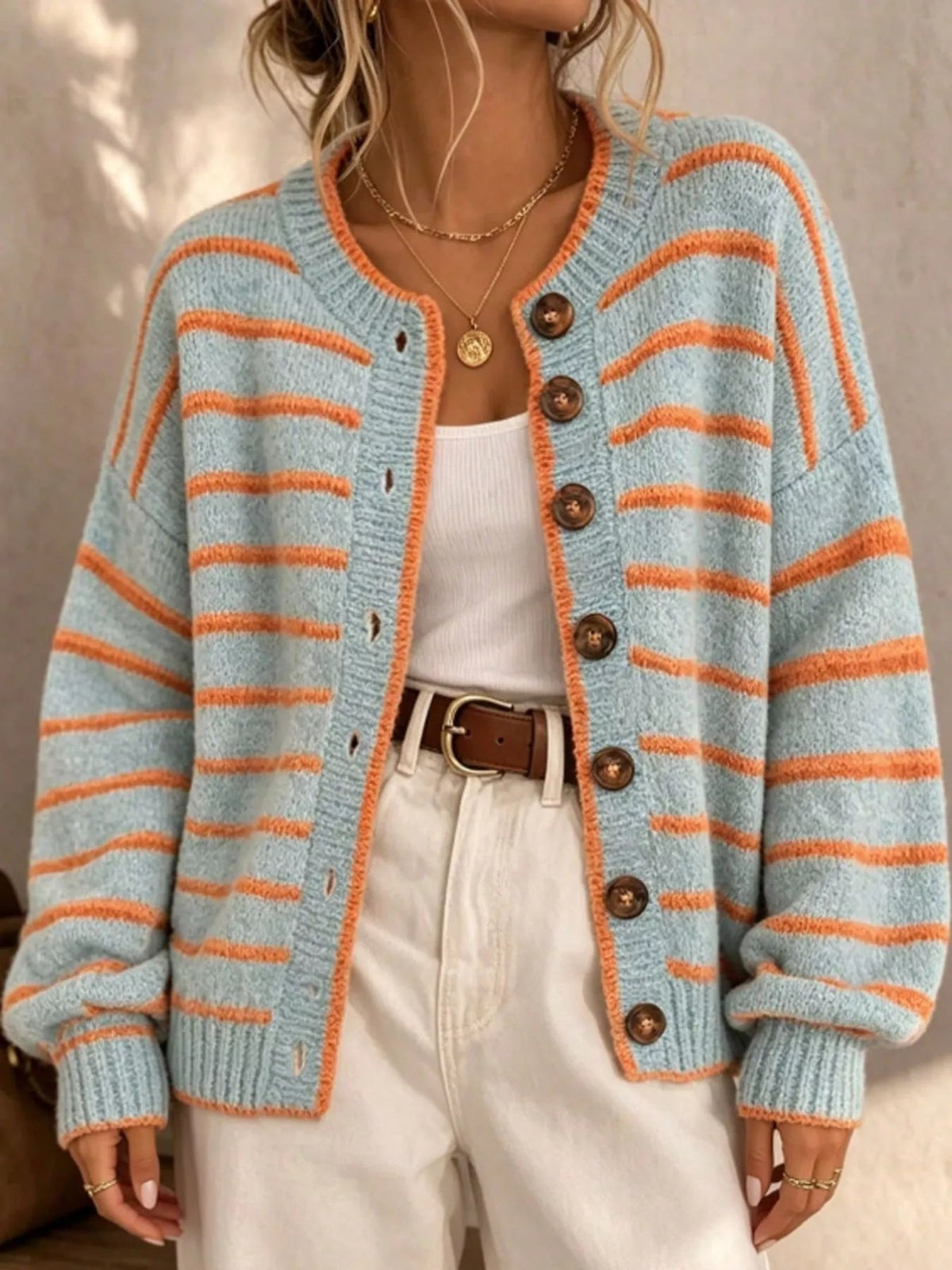 Striped Button-Down Knit Cardigan - Bitsy Gypsy Boutique