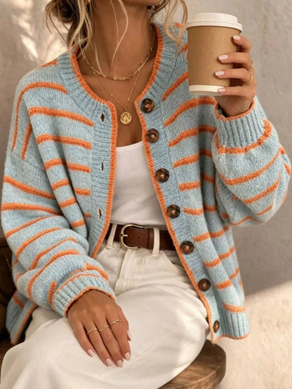 Striped Button-Down Knit Cardigan - Bitsy Gypsy Boutique