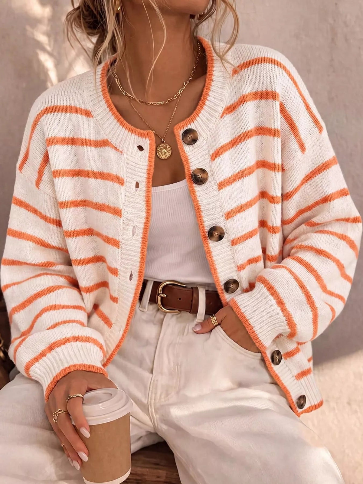 Striped Button-Down Knit Cardigan - Bitsy Gypsy Boutique