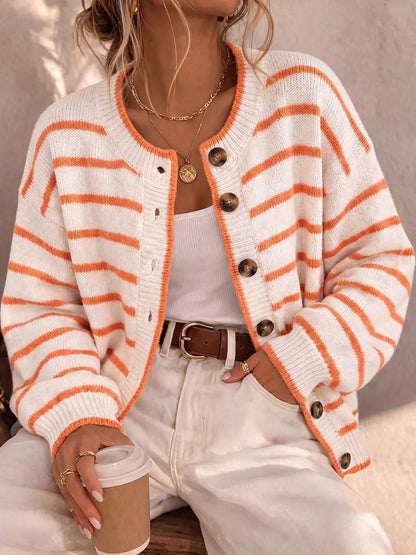 Striped Button-Down Knit Cardigan - Bitsy Gypsy Boutique