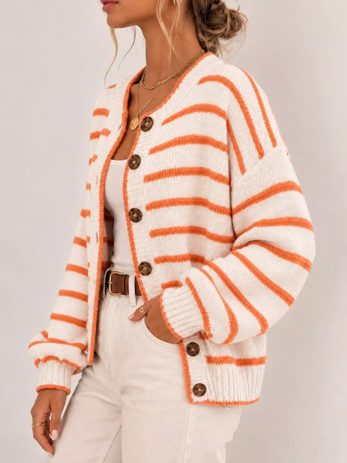 Striped Button-Down Knit Cardigan - Bitsy Gypsy Boutique