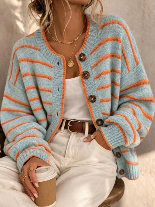 Striped Button-Down Knit Cardigan - Bitsy Gypsy Boutique