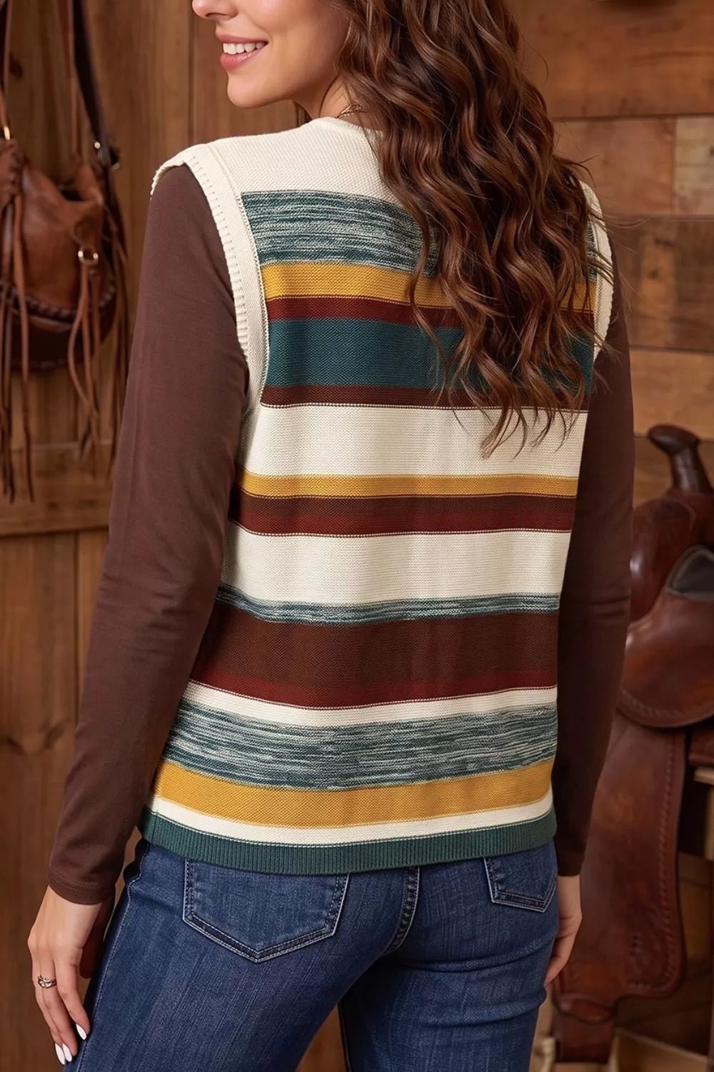 Striped Button Front Sleeveless Knit Regular Fit Sweater Vest - Bitsy Gypsy Boutique