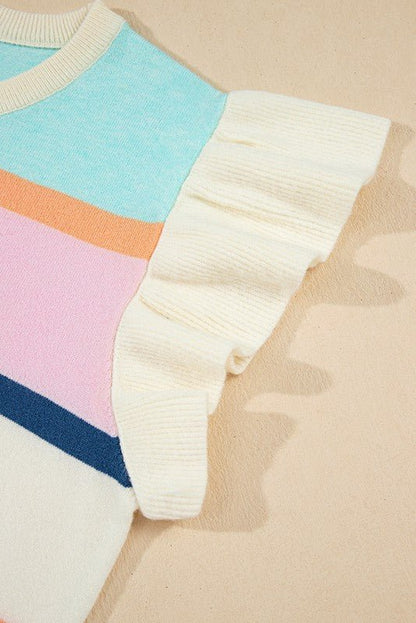 Striped Colorblock Flutter Sleeve Knit Top - Bitsy Gypsy Boutique