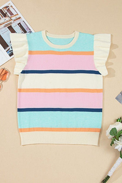 Striped Colorblock Flutter Sleeve Knit Top - Bitsy Gypsy Boutique