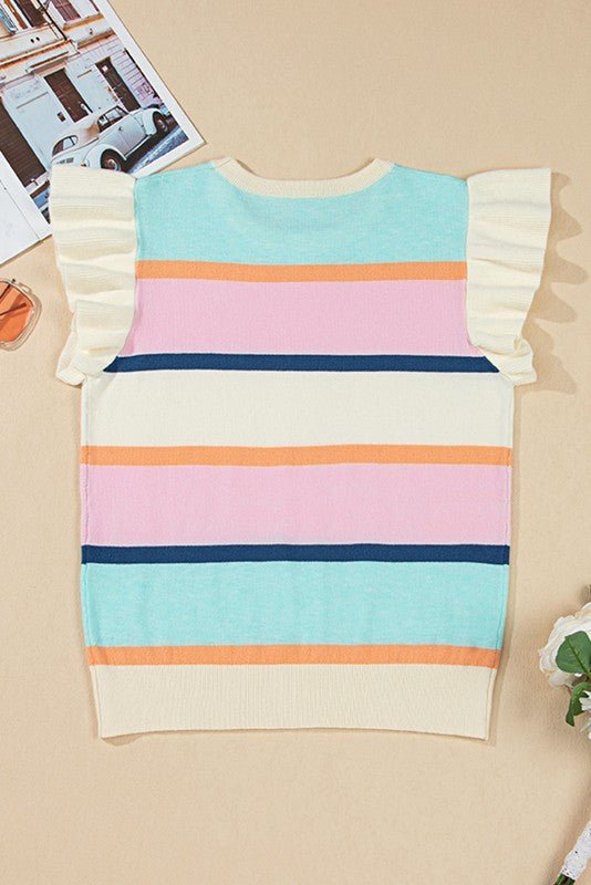 Striped Colorblock Flutter Sleeve Knit Top - Bitsy Gypsy Boutique