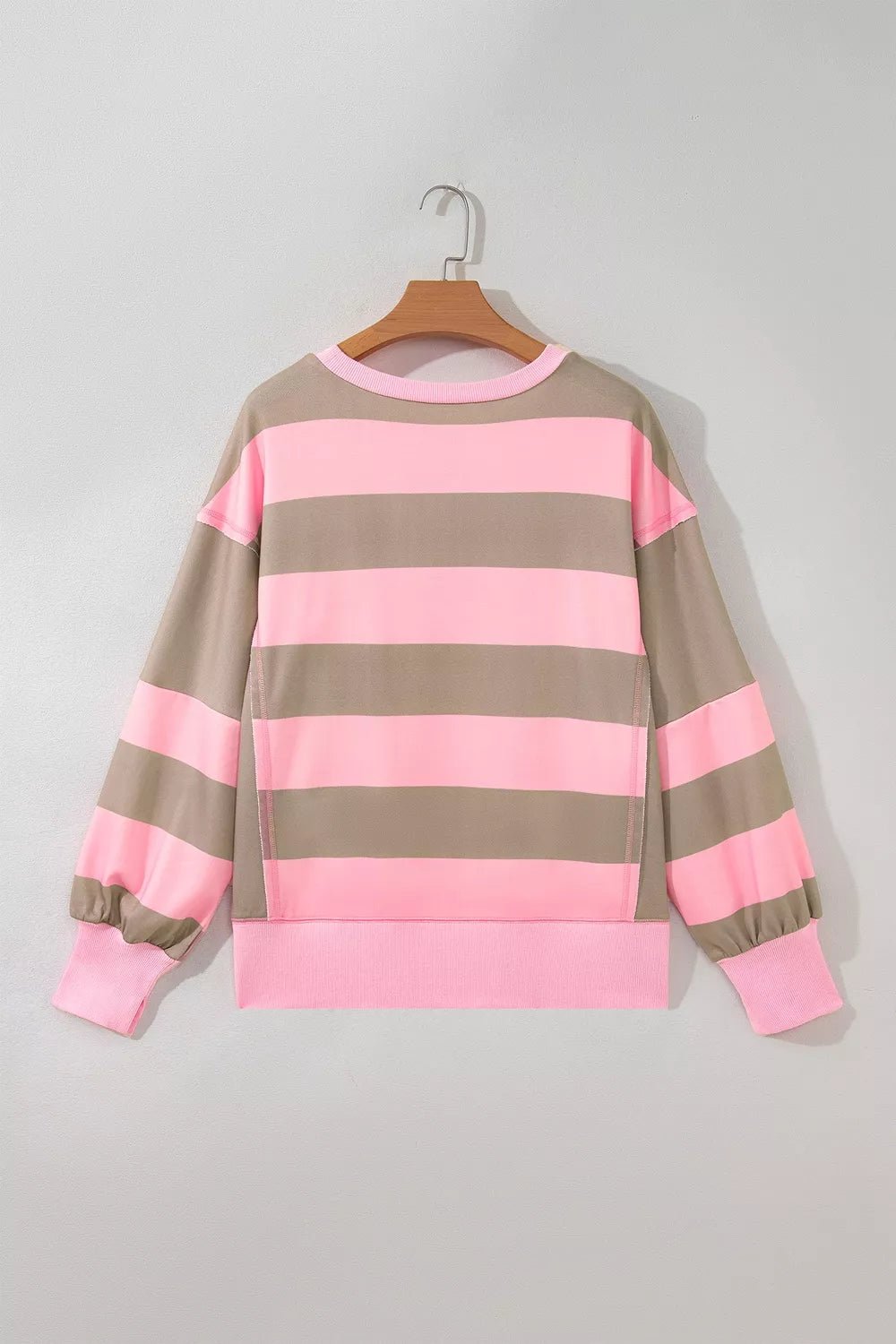 Striped Colorblock Patch Pocket Split Hem Oversized Long Sleeve Sweatshirt - Bitsy Gypsy Boutique