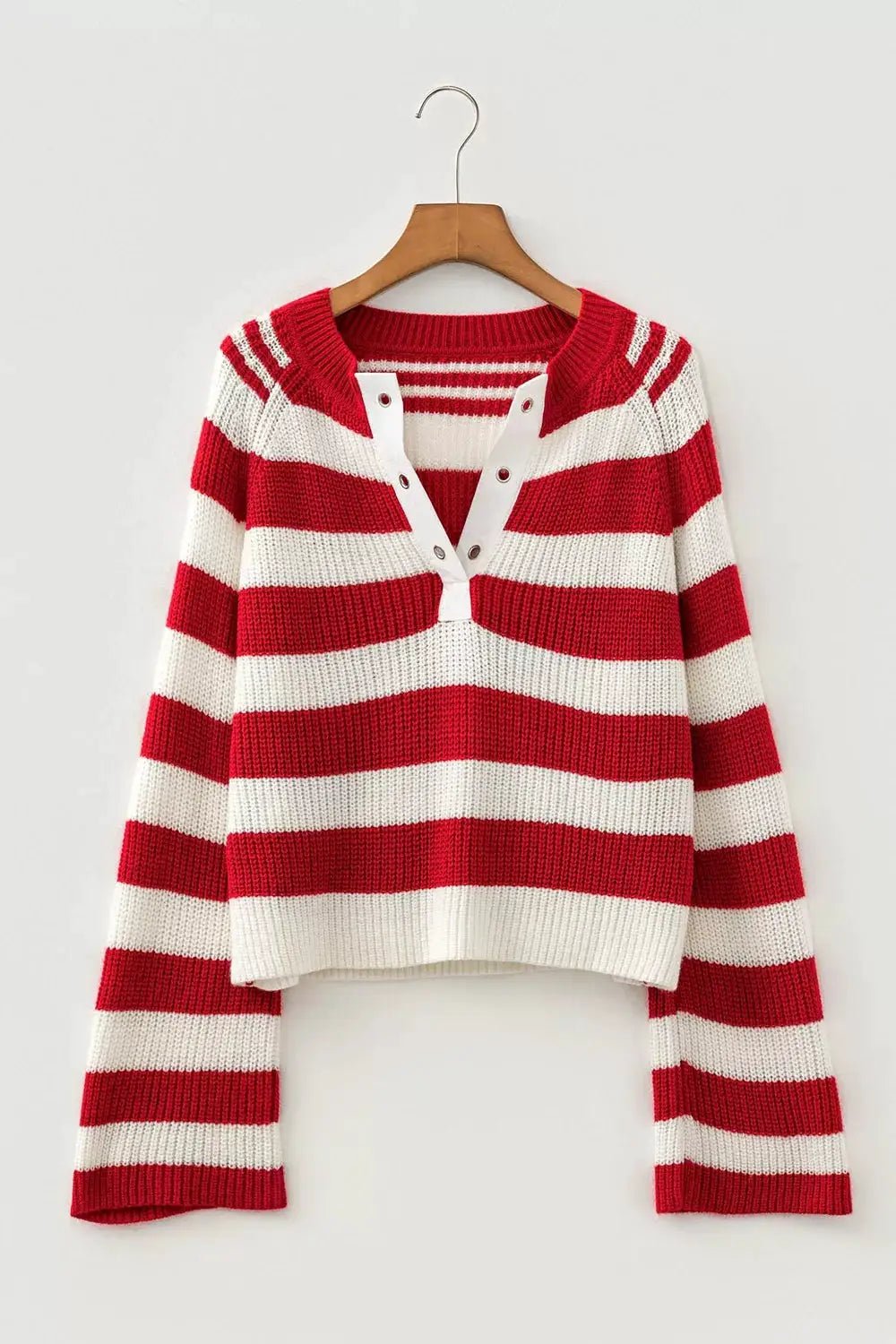 Striped Colorblock V Neck Long Sleeve Shift Sweater - Bitsy Gypsy Boutique