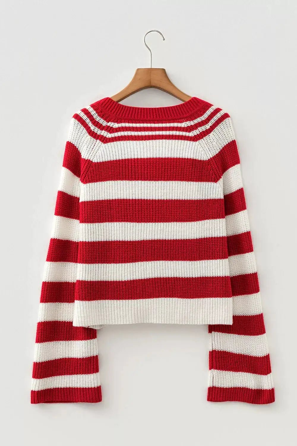 Striped Colorblock V Neck Long Sleeve Shift Sweater - Bitsy Gypsy Boutique