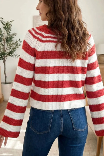 Striped Colorblock V Neck Long Sleeve Shift Sweater - Bitsy Gypsy Boutique