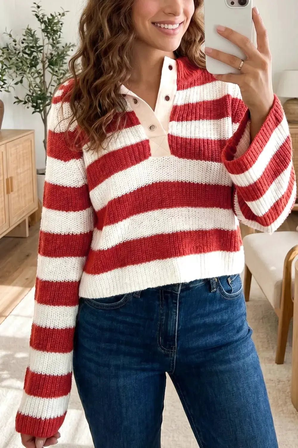 Striped Colorblock V Neck Long Sleeve Shift Sweater - Bitsy Gypsy Boutique
