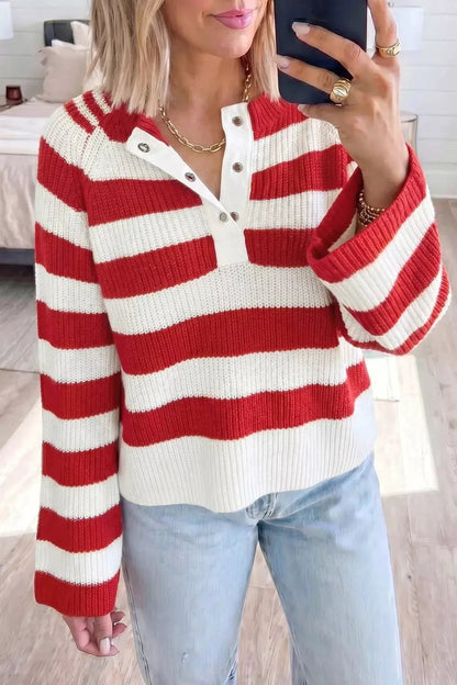 Striped Colorblock V Neck Long Sleeve Shift Sweater - Bitsy Gypsy Boutique