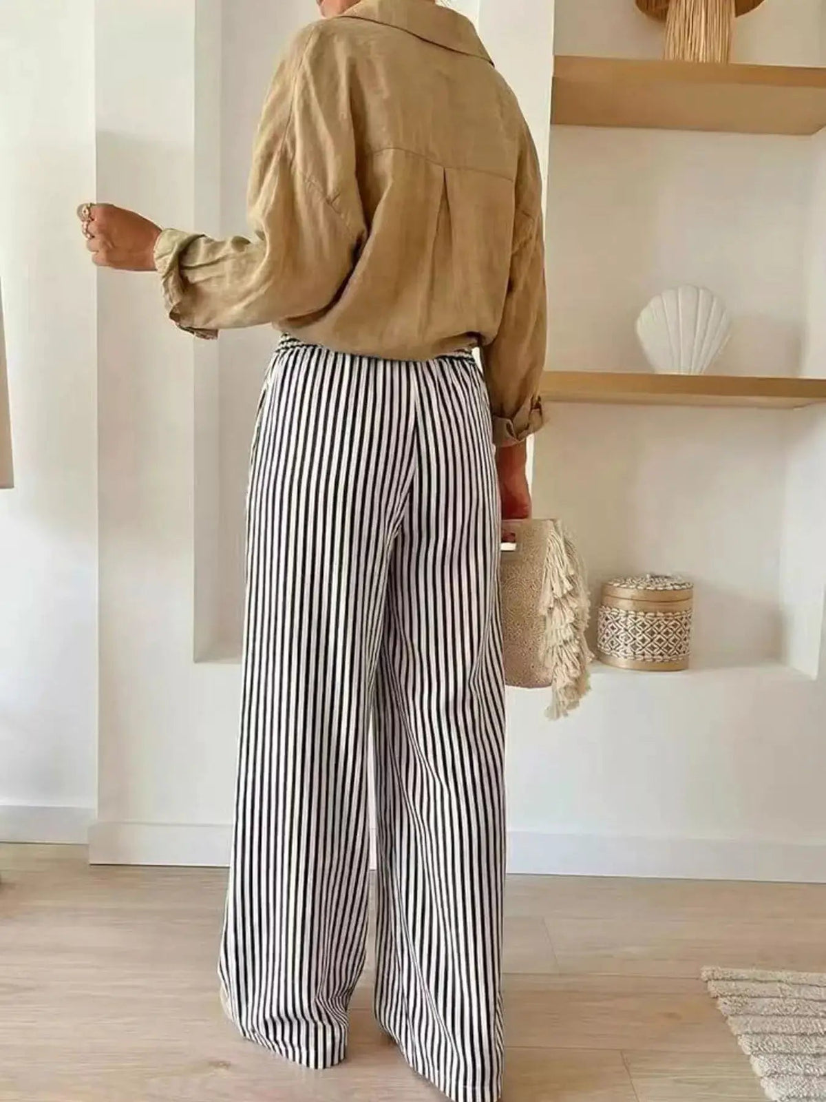 Striped Drawstring Wide Leg Pants - Bitsy Gypsy Boutique