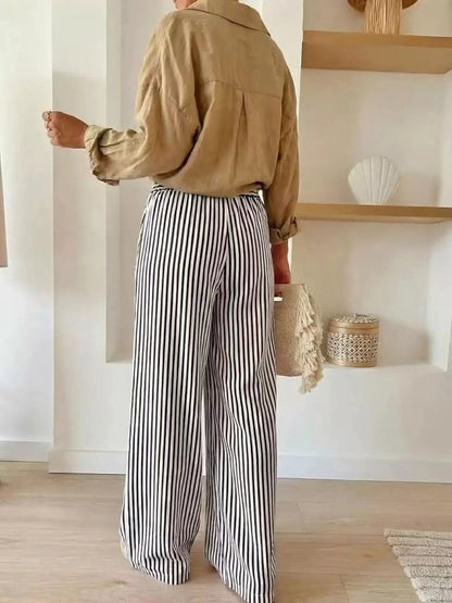 Striped Drawstring Wide Leg Pants - Bitsy Gypsy Boutique
