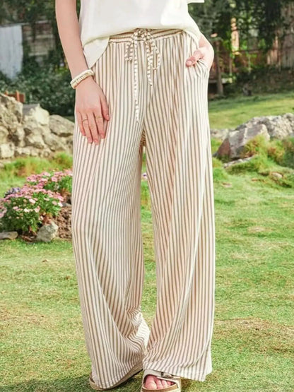 Striped Drawstring Wide Leg Pants - Bitsy Gypsy Boutique