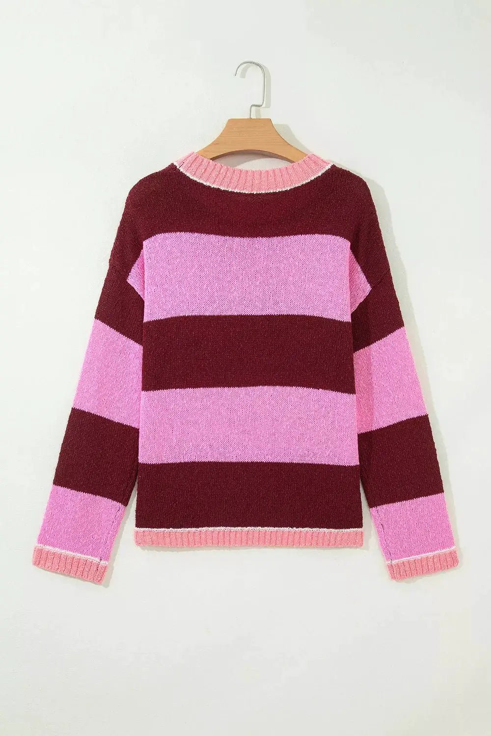 Striped Drop Shoulder Long Sleeve Pullover Regular Fit Knit Sweater - Bitsy Gypsy Boutique