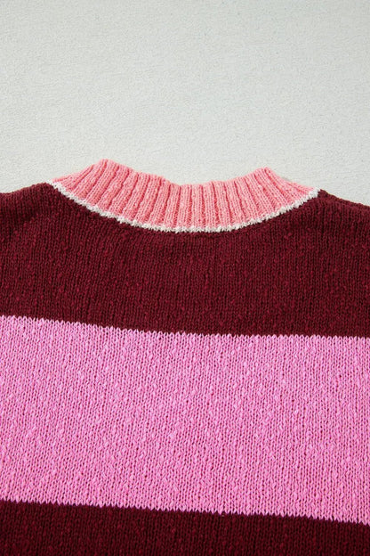 Striped Drop Shoulder Long Sleeve Pullover Regular Fit Knit Sweater - Bitsy Gypsy Boutique
