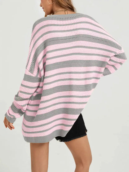 Striped Drop Shoulder Sweater by Trendsi