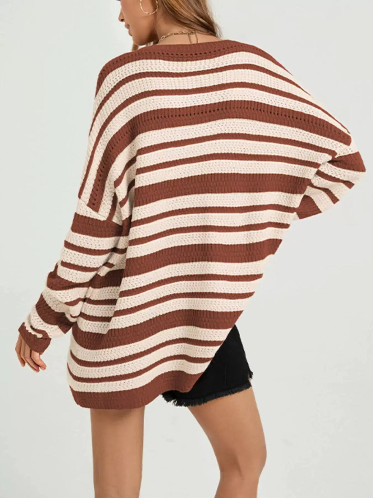 Striped Drop Shoulder Sweater by Trendsi