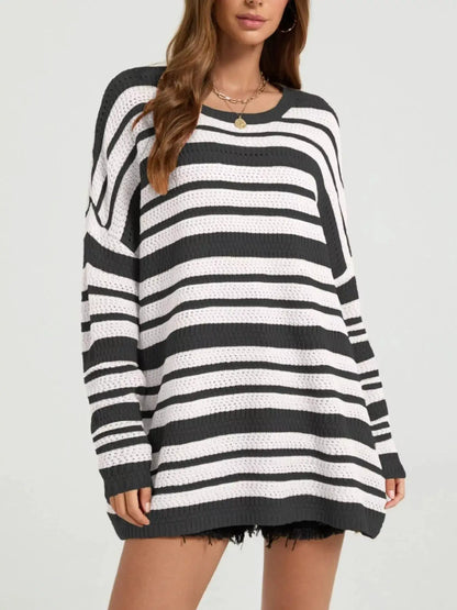 Striped Drop Shoulder Sweater by Trendsi