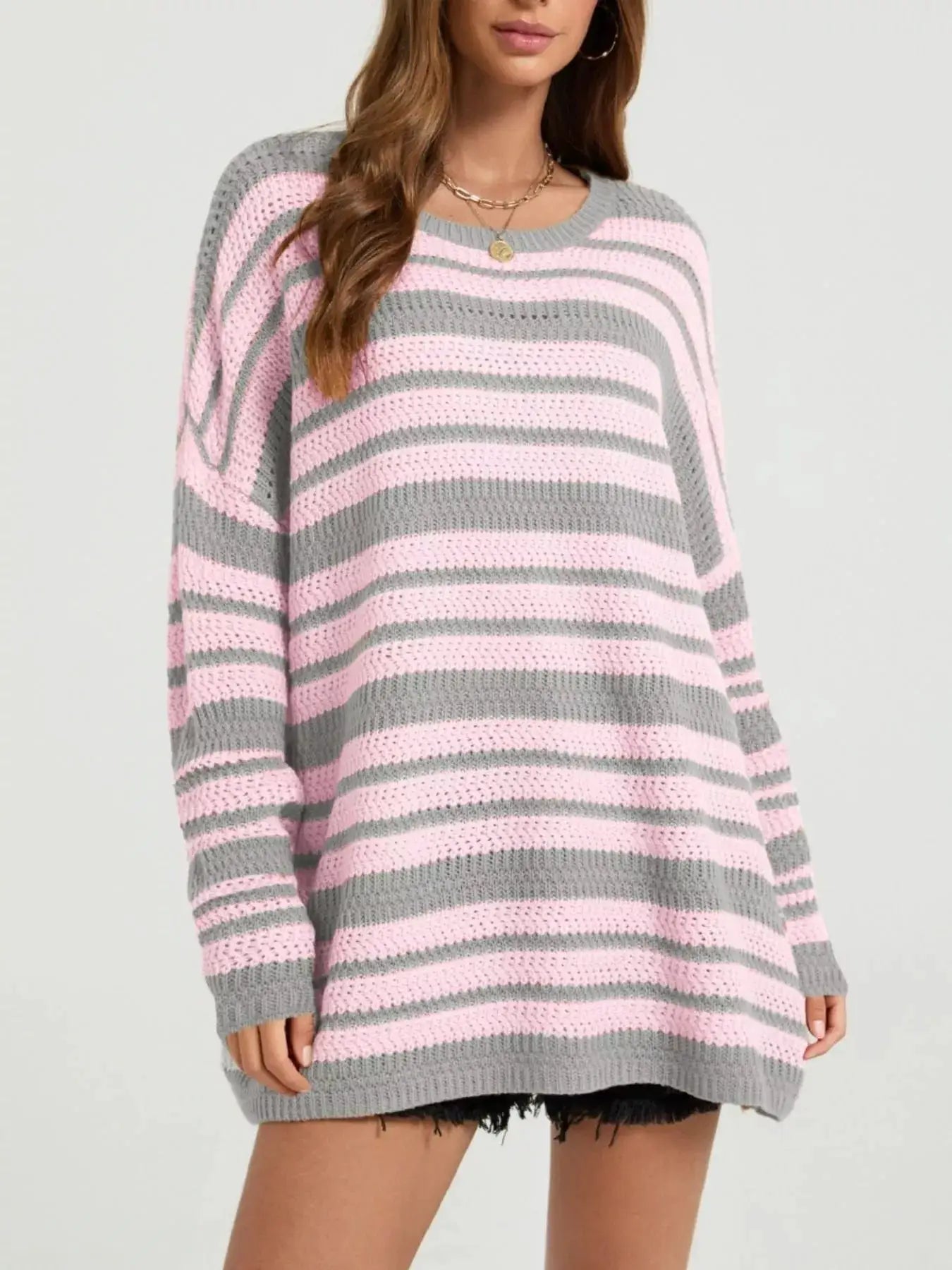 Striped Drop Shoulder Sweater by Trendsi
