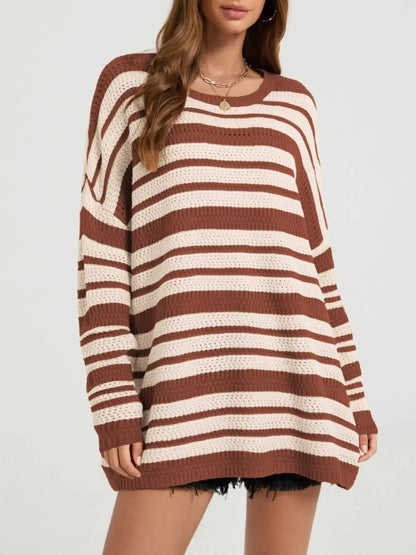 Striped Drop Shoulder Sweater by Trendsi
