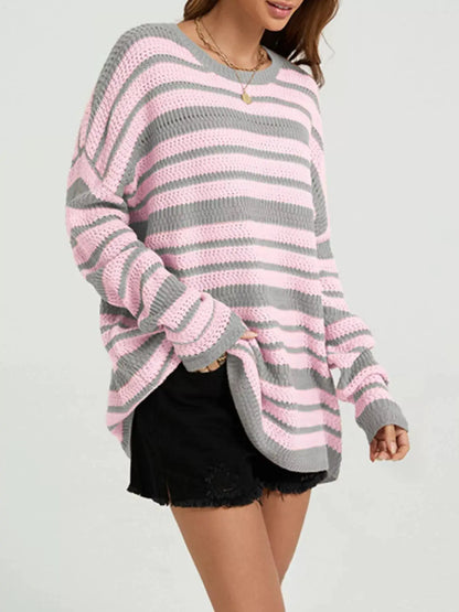 Striped Drop Shoulder Sweater by Trendsi
