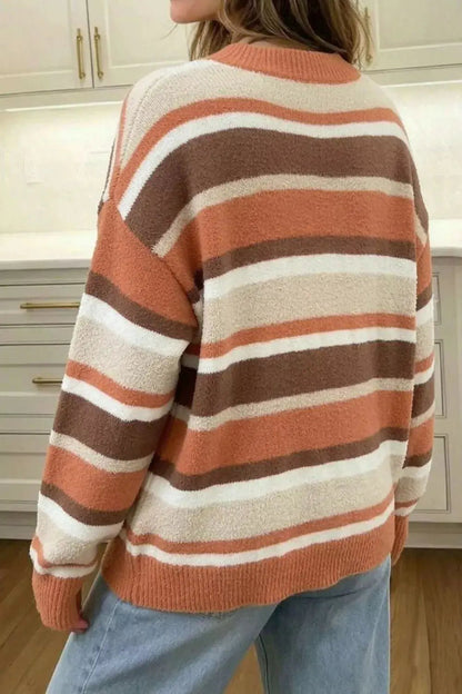 Striped Dropped Shoulder Sweater - Bitsy Gypsy Boutique