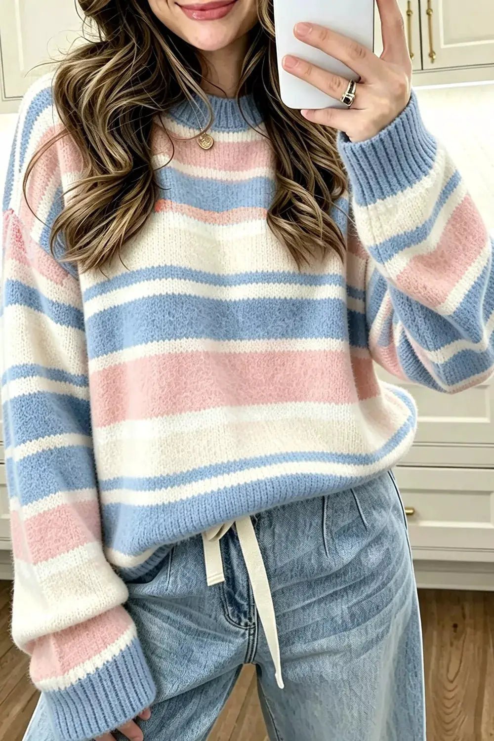 Striped Dropped Shoulder Sweater - Bitsy Gypsy Boutique