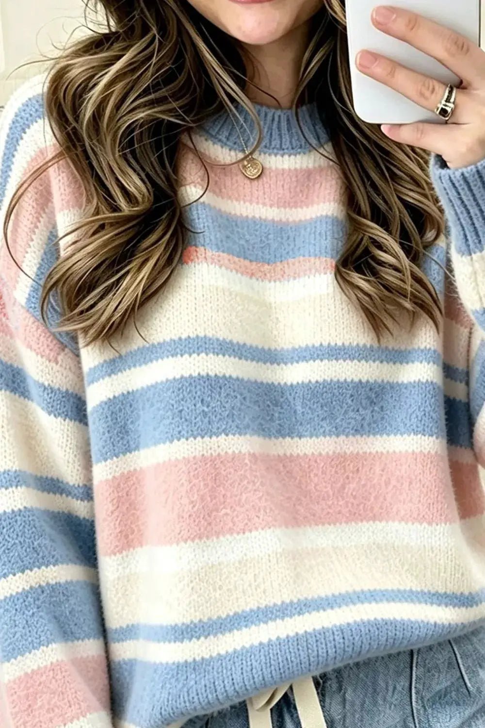 Striped Dropped Shoulder Sweater - Bitsy Gypsy Boutique