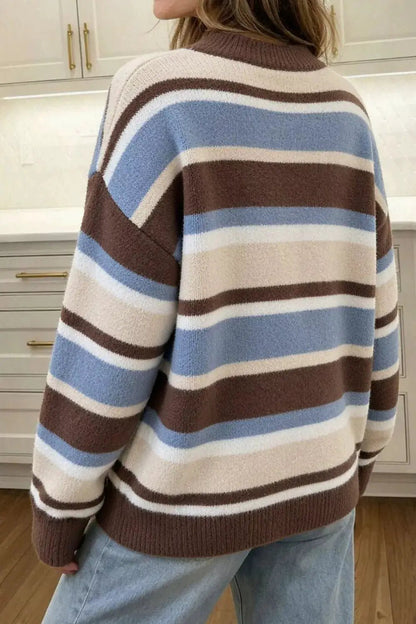 Striped Dropped Shoulder Sweater - Bitsy Gypsy Boutique