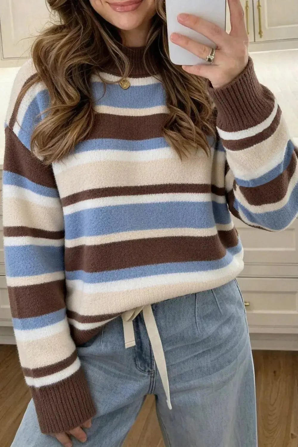 Striped Dropped Shoulder Sweater - Bitsy Gypsy Boutique