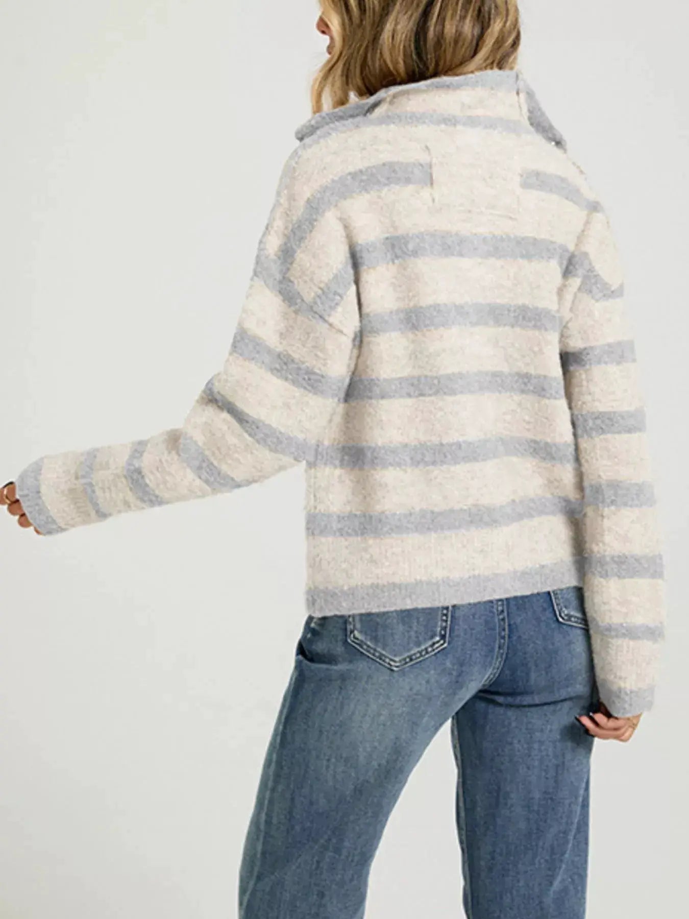 Striped Fuzzy Knit Cardigan by Trendsi