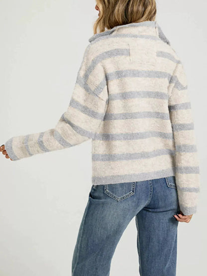 Striped Fuzzy Knit Cardigan by Trendsi