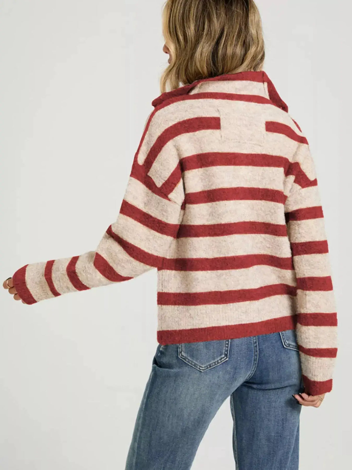 Striped Fuzzy Knit Cardigan by Trendsi