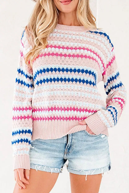 Striped Geometric Pattern Sweater by Trendsi