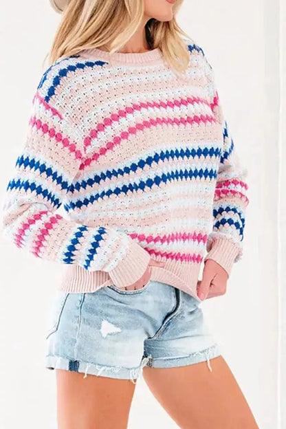 Striped Geometric Pattern Sweater by Trendsi