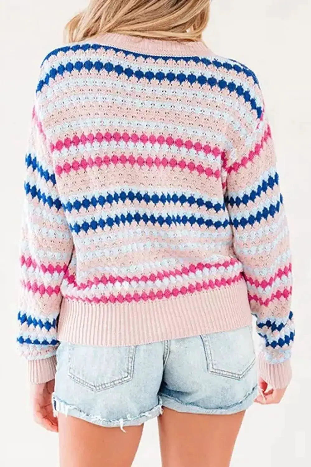Striped Geometric Pattern Sweater by Trendsi