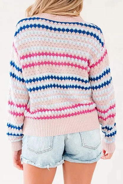 Striped Geometric Pattern Sweater by Trendsi