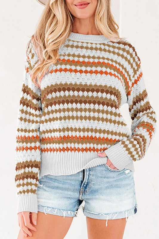 Striped Geometric Pattern Sweater - Bitsy Gypsy Boutique