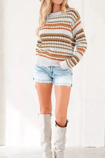 Striped Geometric Pattern Sweater by Trendsi