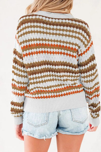 Striped Geometric Pattern Sweater by Trendsi