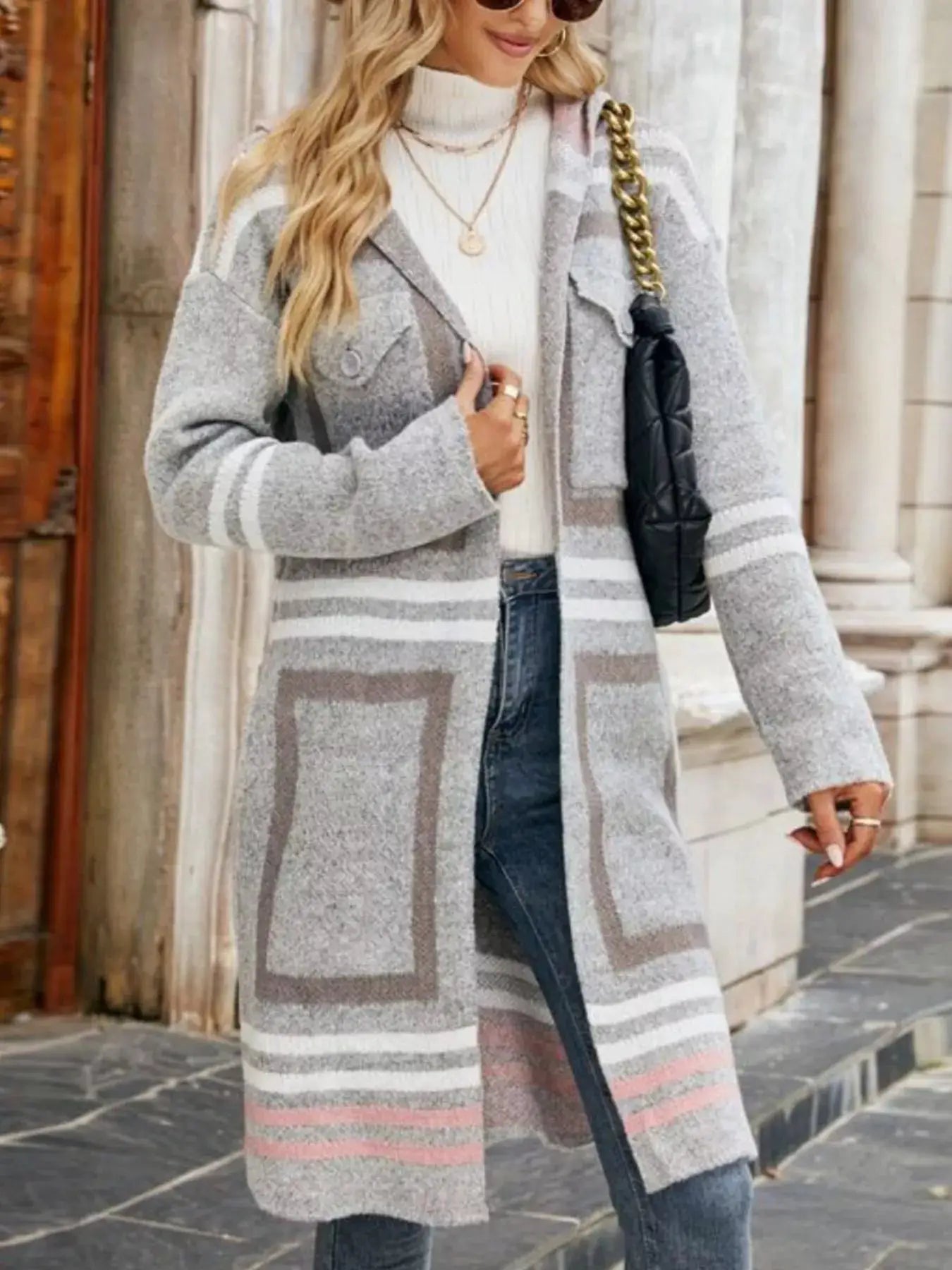 Striped Hooded Longline Cardigan - Bitsy Gypsy Boutique