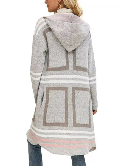 Striped Hooded Longline Cardigan - Bitsy Gypsy Boutique