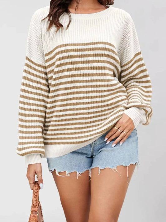 Striped Knit Long Sleeve Sweater by Trendsi