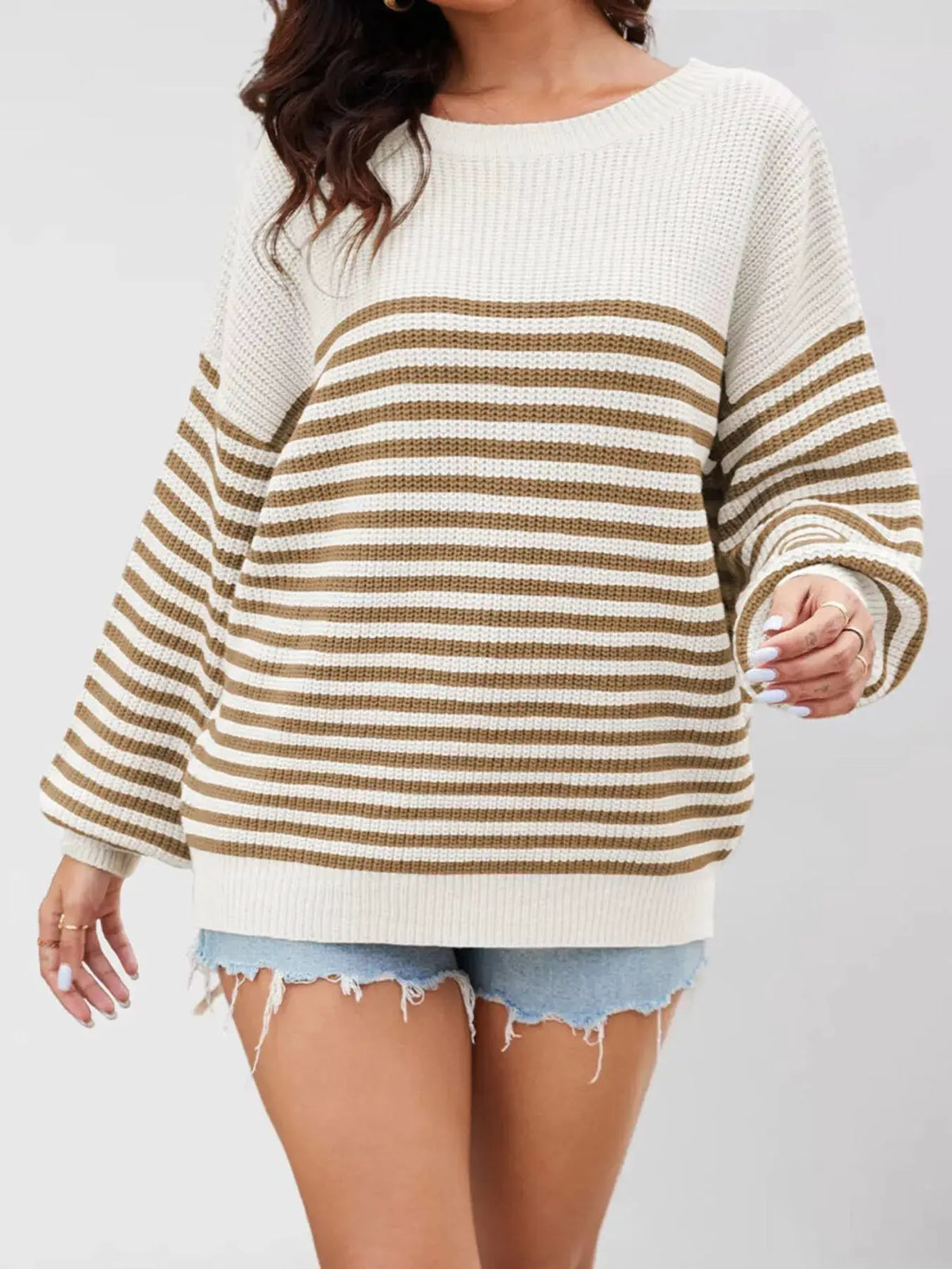 Striped Knit Long Sleeve Sweater by Trendsi